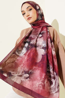 Gül Desenli Soft Şal Menekşe - Başörtüsü