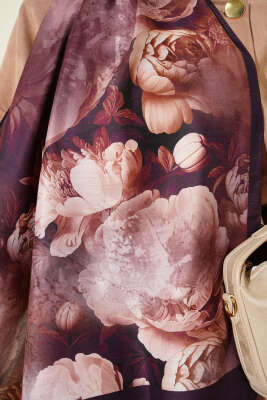 Gül Desenli Soft Şal Mürdüm - Başörtüsü