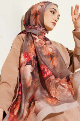 Gül Desenli Soft Şal Vizon - MODA KAPRİS