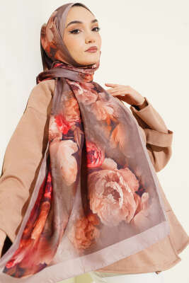 Gül Desenli Soft Şal Vizon - Başörtüsü