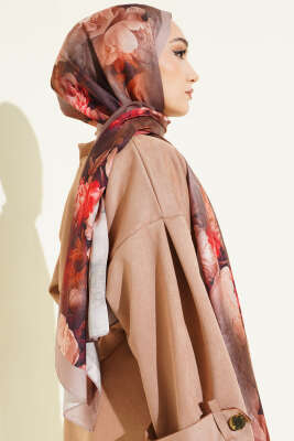 Gül Desenli Soft Şal Vizon - Başörtüsü