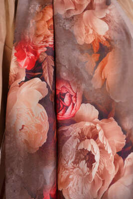 Gül Desenli Soft Şal Vizon - Başörtüsü