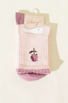 Gül Detaylı Kadın Soket Çorap Pembe - SLAYT
