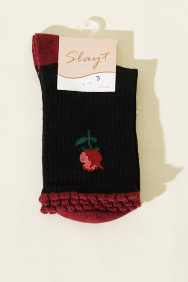 Gül Detaylı Kadın Soket Çorap Siyah - Soket Çorap