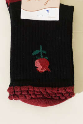 Gül Detaylı Kadın Soket Çorap Siyah - Soket Çorap