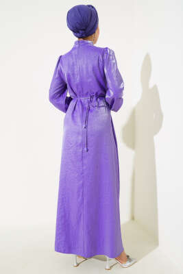 Gül Detaylı Parlak Elbise Lila - Tesettür Elbise