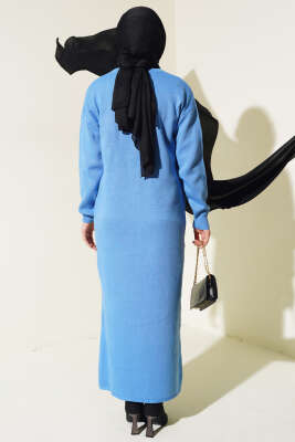 Gül Detaylı Triko Elbise İndigo - Tesettür Elbise