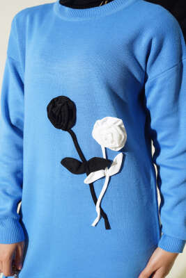 Gül Detaylı Triko Elbise İndigo - Tesettür Elbise