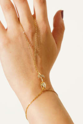 Gül Figürlü Taşlı Şahmeran Gold - Bileklik