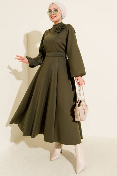 Gül İşlemeli Etekli İkili Takım Haki - İkili Takım