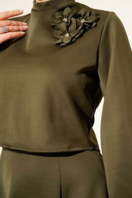 Gül İşlemeli Etekli İkili Takım Haki - İkili Takım