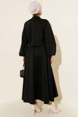 Gül İşlemeli Etekli İkili Takım Siyah - İkili Takım