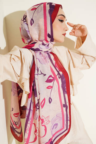 Gül Motifli Şal Bordo - Başörtüsü