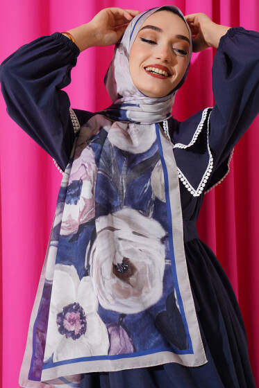 Gül Şerit Geçişli Şal Taş - Başörtüsü