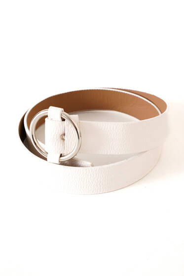 Gümüş Halka Tokalı Kemer Beyaz Gümüş - Deri Kemer