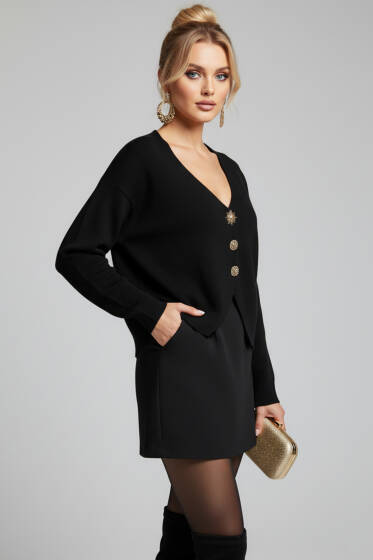 Güneş Düğmeli Triko Hırka Siyah - Kadın Giyim Modelleri