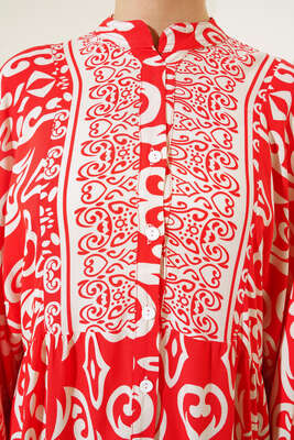 Güneş Serisi Otantik Desenli Elbise Alizarin - Tesettür Elbise