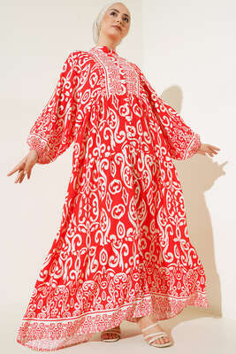 Güneş Serisi Otantik Desenli Elbise Alizarin 