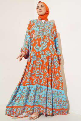 Güneş Serisi Otantik Desenli Elbise Mavi 