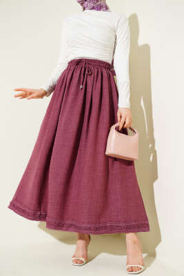 Güpür Detaylı Bel Lastikli Etek Gül Kurusu - HBS