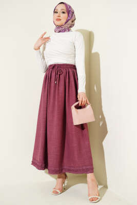 Güpür Detaylı Bel Lastikli Etek Gül Kurusu - Etek