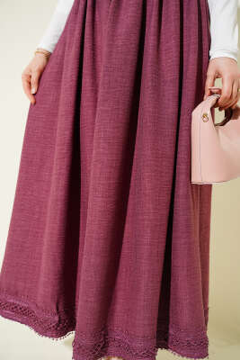 Güpür Detaylı Bel Lastikli Etek Gül Kurusu - Etek