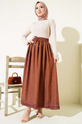Güpür Detaylı Bel Lastikli Etek Kahve - Etek