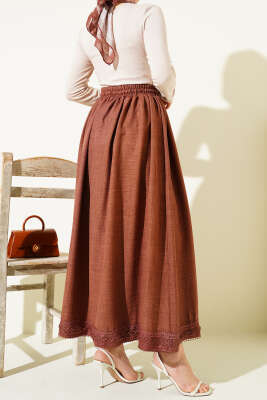 Güpür Detaylı Bel Lastikli Etek Kahve - Etek