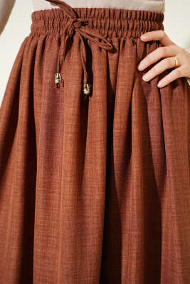 Güpür Detaylı Bel Lastikli Etek Kahve - Etek