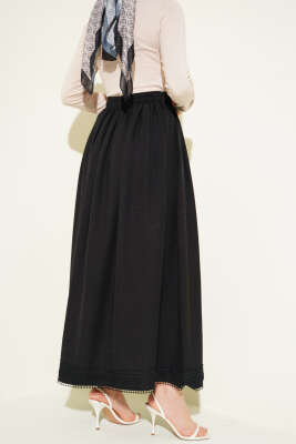 Güpür Detaylı Bel Lastikli Etek Siyah - Etek