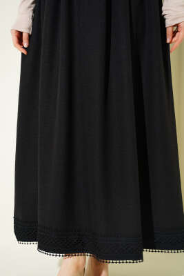 Güpür Detaylı Bel Lastikli Etek Siyah - Etek