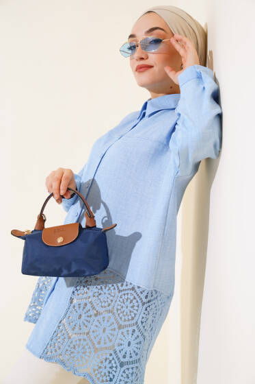 Güpür Detaylı Gömlek Buz Mavisi - Gömlek