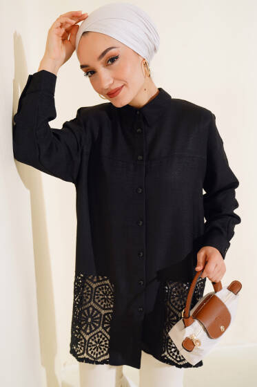 Güpür Detaylı Gömlek Siyah - Gömlek