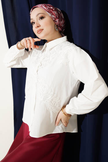 Güpür Nakış Detaylı Kısa Gömlek - Gömlek