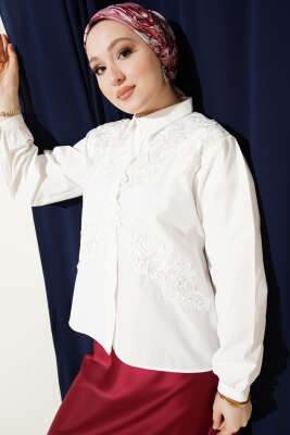 Güpür Nakış Detaylı Kısa Gömlek - Gömlek