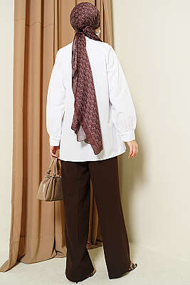 Güpürlü Bağcıklı Gömlek Beyaz - Gömlek