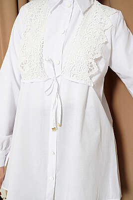 Güpürlü Bağcıklı Gömlek Beyaz - Gömlek