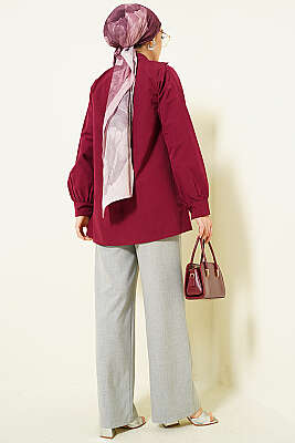 Güpürlü Bağcıklı Gömlek Bordo - Gömlek