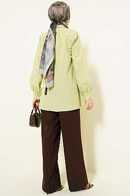 Güpürlü Bağcıklı Gömlek Fıstık Yeşili - Gömlek