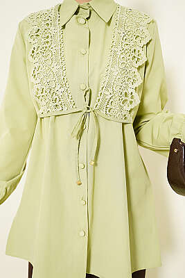 Güpürlü Bağcıklı Gömlek Fıstık Yeşili - Gömlek