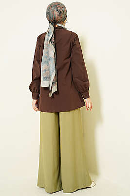 Güpürlü Bağcıklı Gömlek Kahve - Gömlek