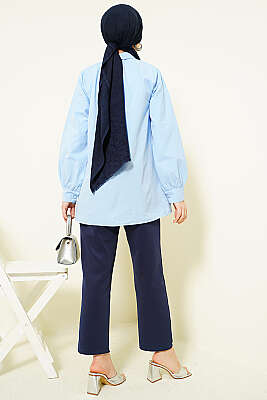 Güpürlü Bağcıklı Gömlek Mavi - Gömlek