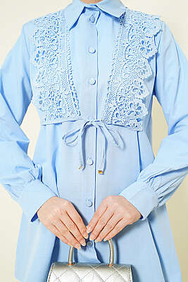 Güpürlü Bağcıklı Gömlek Mavi - Gömlek