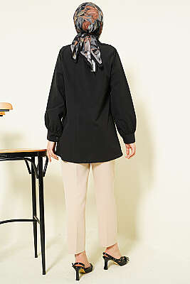 Güpürlü Bağcıklı Gömlek Siyah - Gömlek