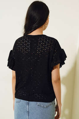 Güpürlü Balon Kol Bluz Siyah - Kadın Giyim Modelleri