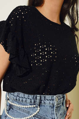 Güpürlü Balon Kol Bluz Siyah - Kadın Giyim Modelleri