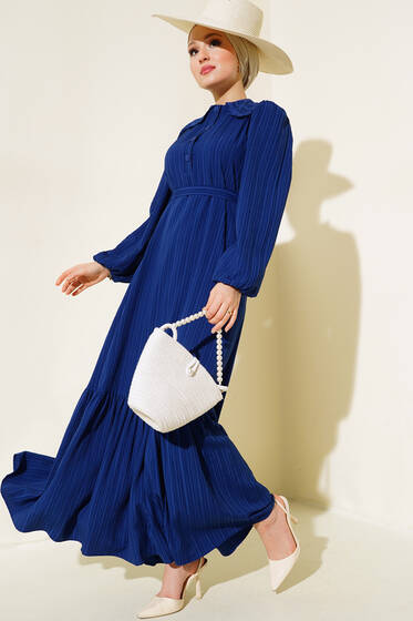 Güpürlü Bebe Yaka Elbise Lacivert - Elbise