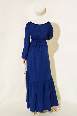 Güpürlü Bebe Yaka Elbise Lacivert - Tesettür Elbise