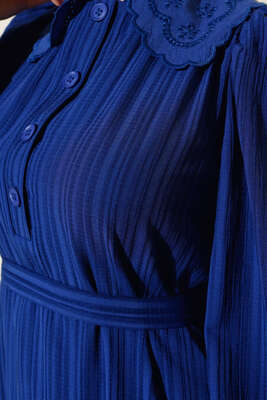 Güpürlü Bebe Yaka Elbise Lacivert - Tesettür Elbise