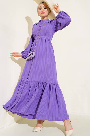 Güpürlü Bebe Yaka Elbise Lila - Elbise